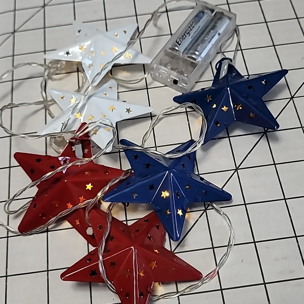 July 4th‎ Decorations Red White Blue 6 Stars LED Lights, 65